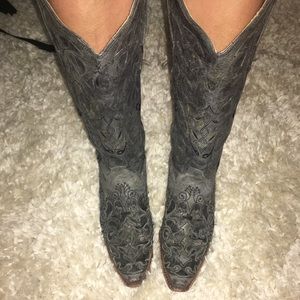 Grey corral snip toe boots.